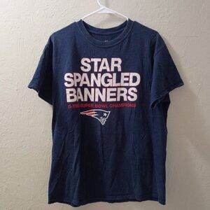 New England Patriots 5X Super Bowl “Star Spangled Banners” T-Shirt – Blue LG